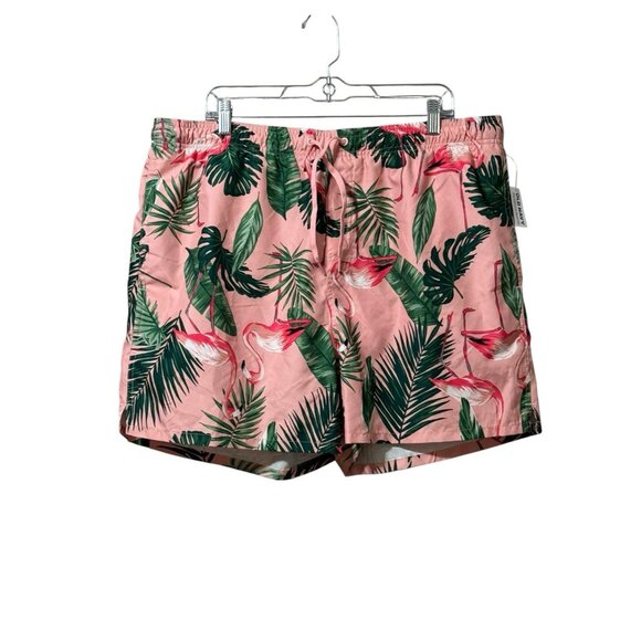 OLD NAVY Swim Trunks Board Shorts Men Size XL Pink Flamingos Beach Vacation NWT - Picture 1 of 12